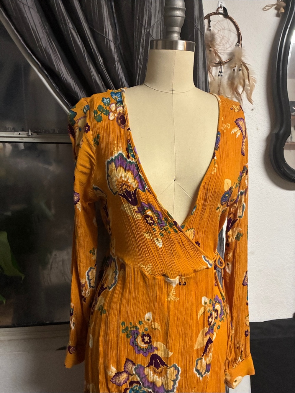 Patrons of Peace Mustard Floral Wrap Maxi Dress
